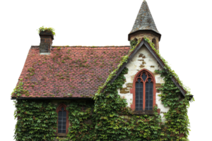 Ivy covered cottage with unique architecture and charm png