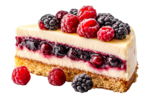 Delicious dessert slice with assorted berries and cream png