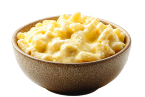 Creamy macaroni and cheese in a textured bowl png