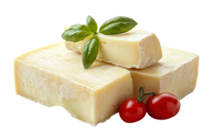 Fresh cheese with basil and cherry tomatoes on white png