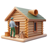 wonderful minimalist Man Building Log Cabin Side View Isolated with Soft Lighting premium png