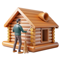 elegant creative Man Building Log Cabin Side View Isolated with Soft Lighting high quality png
