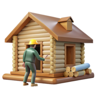elegant artistic Man Building Log Cabin Side View Isolated with Soft Lighting original png