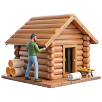 elegant modern Man Building Log Cabin Side View Isolated with Soft Lighting professional png