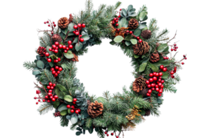 Festive wreath adorned with pinecones and berries png