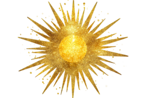 Golden sunburst with sparkling rays and circular center png