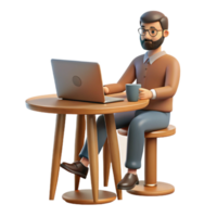 elegant classic Man Working on Laptop in Cafe Transparent Background authentic png