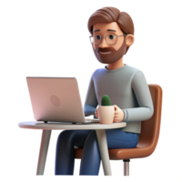 magnificent abstract Man Working on Laptop in Cafe Transparent Background authentic png