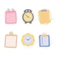 Pastel Elements Set of Office School Stationery Paper Notes Clock with Lines vector