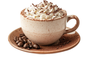 Rich hot chocolate with whipped cream and chocolate shavings png