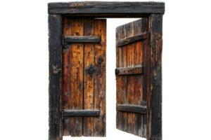Rustic wooden doors with a weathered look and open design png