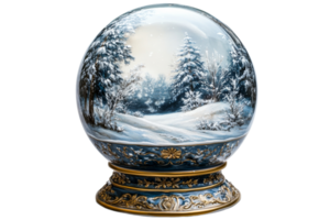 Snow globe with winter landscape and intricate base design png