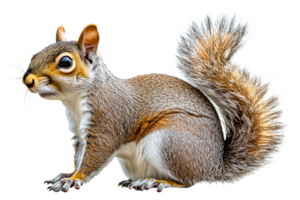 Cute squirrel sitting on a surface with a bushy tail png