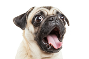 Excited pug with open mouth and wide eyes png