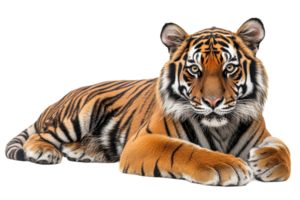 Striped tiger resting on a transparent background png