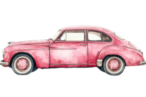 Vintage pink car illustration with transparent background png