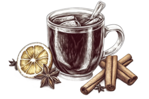 Refreshing iced drink with lemon and spices served in glass png