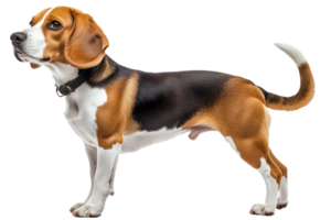 Beagle standing with alert posture on transparent background png