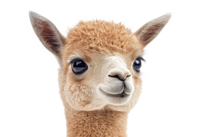 Cute llama with fluffy fur and bright eyes in clear setting png