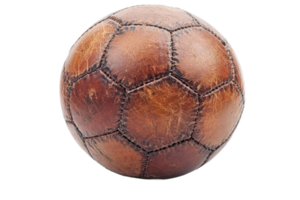Vintage leather soccer ball with hexagonal pattern design png