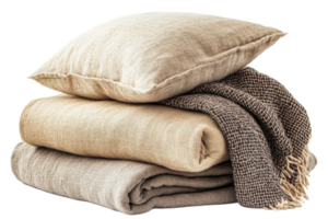 Soft linens stacked neatly for cozy home decor png