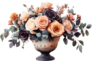 Rose bouquet with greenery on clear background png