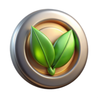 magnificent artistic Metallic Button and Green Leaf Stem Transparent Background genuine png