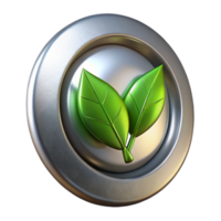 impressive modern Metallic Button and Green Leaf Stem Transparent Background high quality png