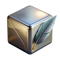 elegant classic Metallic Cube and Bird Feather Transparent Background authentic png