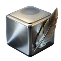 serene traditional Metallic Cube and Bird Feather Transparent Background authentic png