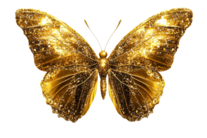 Sparkling golden butterfly on transparent background png