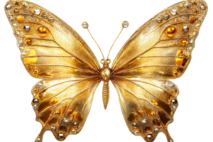 Golden butterfly adorned with gems on transparent background png