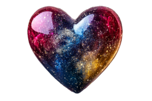 Heart shaped galaxy art with colorful cosmic patterns png
