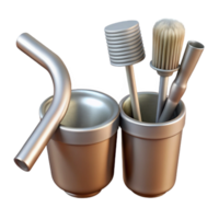 dramatic creative Metal Straws and Cleaning Brush Isolated on Transparent Background png