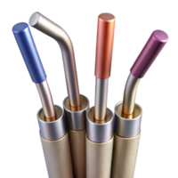 beautiful vintage Metal Straws with Silicone Tips Isolated on Transparent Background original png