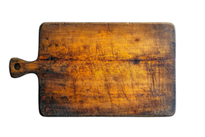 Rustic wooden cutting board on transparent BG png