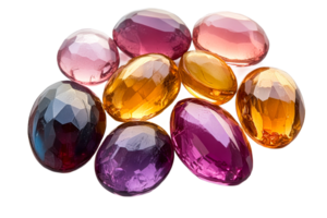 Colorful gemstones arranged on a transparent surface png