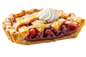 Cherry pie with whipped cream on top and a golden crust png