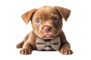 Cute puppy in a bow tie with a transparent background png