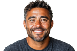Smiling man displaying joy with a friendly expression png