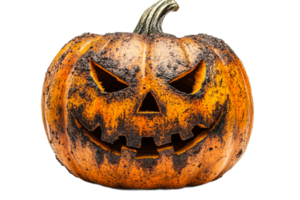 Carved pumpkin with spooky expression for Halloween png