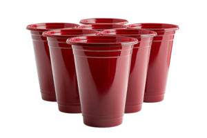 Red plastic cups arranged in a group for gathering png