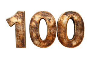Decorative rusty bronze number 100 on transparent background png
