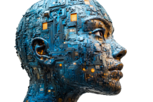 Portrait of a futuristic robot head with circuits png