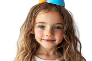 Happy child wearing a party hat with a joyful expression png