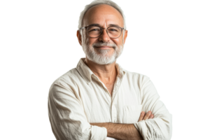 Smiling man with glasses and beard on transparent background png