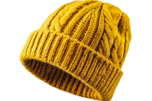 Warm yellow knitted beanie with a textured pattern png