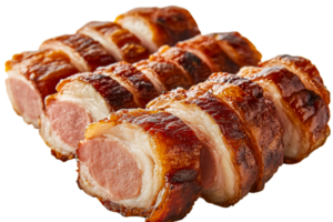 Savory pork rolls with crispy bacon outer layer png