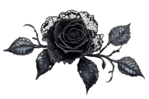 Intricate black lace rose on transparent background png