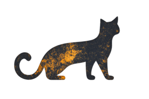 Stylized silhouette of a cat with orange texture png